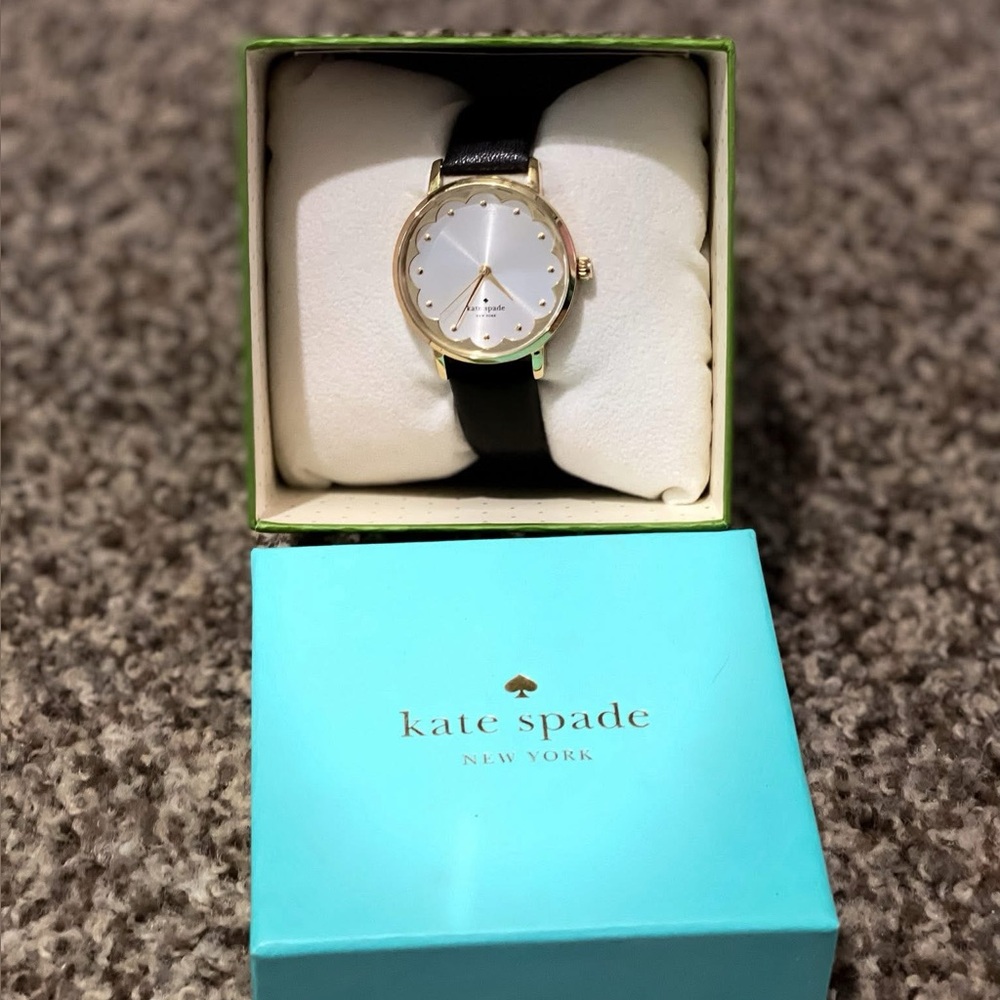 Kate Spade Gold Case Watch with Black Leather Strap